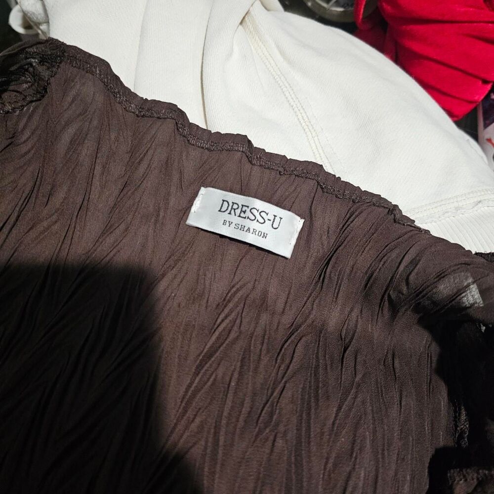 vintage y2k 2000s brown accordion chiffon crinkle fairy whimsical top - Picture 7 of 8